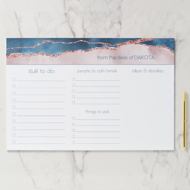 Mystic Elegance | Teal Blush Pink Agate To Do List Paper Pad (Insitu)