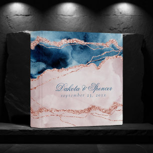 Mystic Elegance Teal Blush Pink Peach Agate 3 Ring Binder