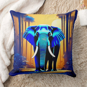 Mystic Elephant: Sunset Forest Journey Throw Pillow