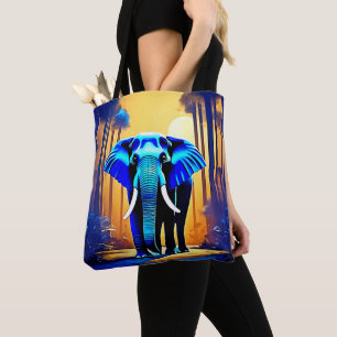 Mystic Elephant: Sunset Forest Journey Tote Bag