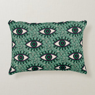 "Mystic Emerald Eyes" - Psychedelic Swirl Seamless Accent Pillow