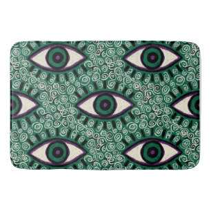 "Mystic Emerald Eyes" - Psychedelic Swirl Seamless Bath Mat