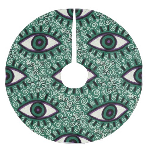 "Mystic Emerald Eyes" - Psychedelic Swirl Seamless Brushed Polyester Tree Skirt