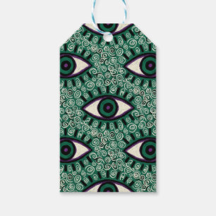 "Mystic Emerald Eyes" - Psychedelic Swirl Seamless Gift Tags