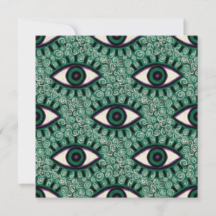 "Mystic Emerald Eyes" - Psychedelic Swirl Seamless Holiday Card