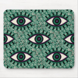 "Mystic Emerald Eyes" - Psychedelic Swirl Seamless Mouse Pad