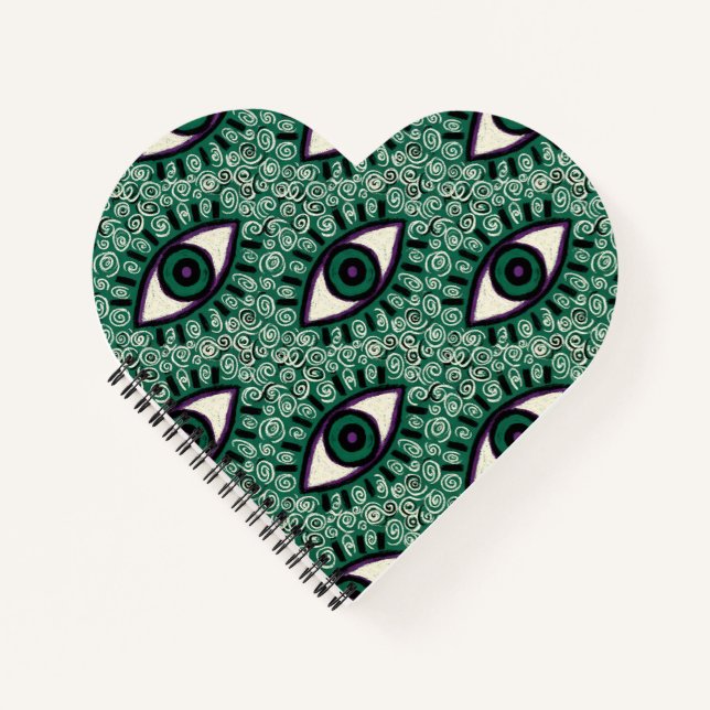 "Mystic Emerald Eyes" - Psychedelic Swirl Seamless Notebook (Front)