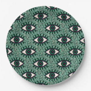 "Mystic Emerald Eyes" - Psychedelic Swirl Seamless Paper Plates
