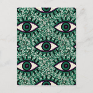 "Mystic Emerald Eyes" - Psychedelic Swirl Seamless Postcard
