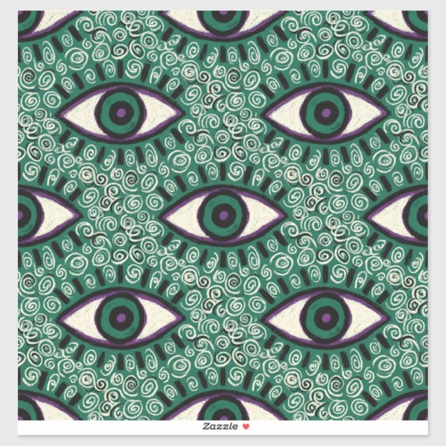 "Mystic Emerald Eyes" - Psychedelic Swirl Seamless Sticker (Sheet)