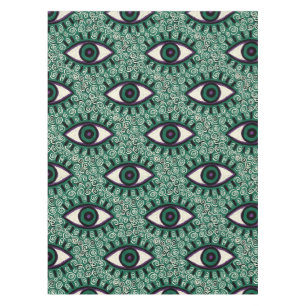 "Mystic Emerald Eyes" - Psychedelic Swirl Seamless Tablecloth