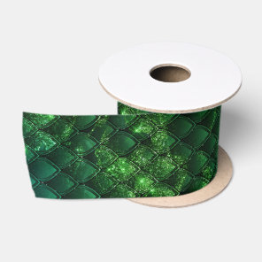 Mystic Emerald Fantasy Green Dragon Scale Pattern Satin Ribbon