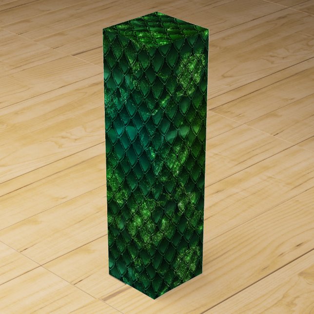 Mystic Emerald Fantasy Green Dragon Scale Pattern Wine Box (Front)