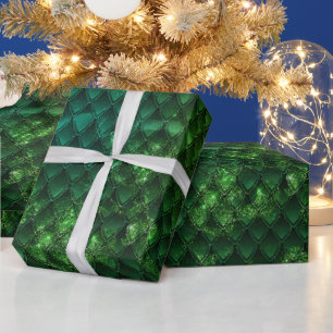 Mystic Emerald Fantasy Green Dragon Scale Pattern Wrapping Paper
