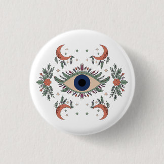 Mystic evil eye and crescent moon celestial button
