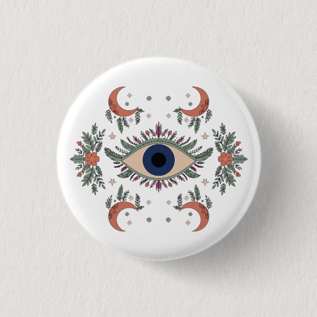 Mystic evil eye and crescent moon celestial button (Front)