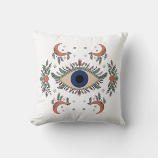 Mystic evil eye and crescent moon celestial throw pillow
