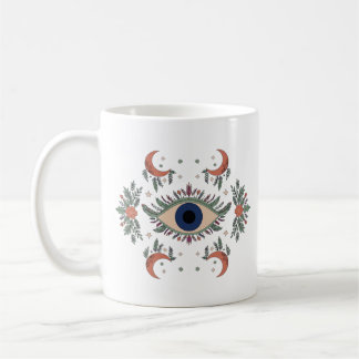 Mystic evil eye and crescent moon celestial white coffee mug