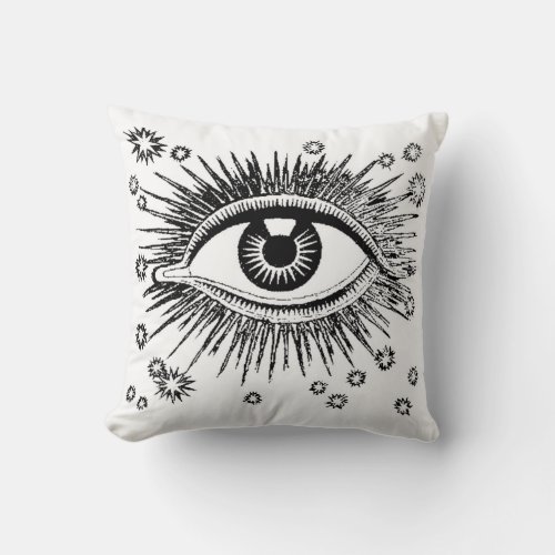 Mystic Eye  Baroque Ornate Design Black on White Throw Pillow