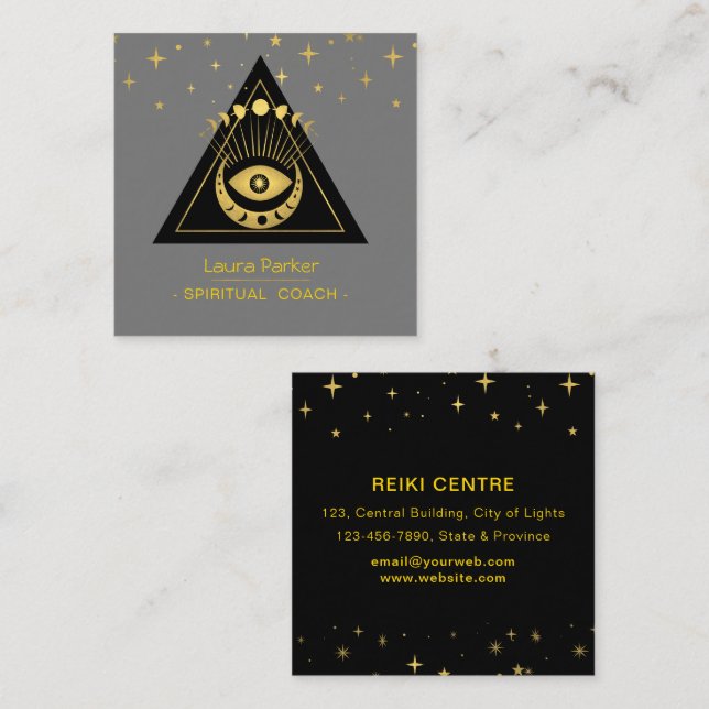 Mystic Eye Boho Celestial Moon Energy Healer Square Business Card (Front/Back)