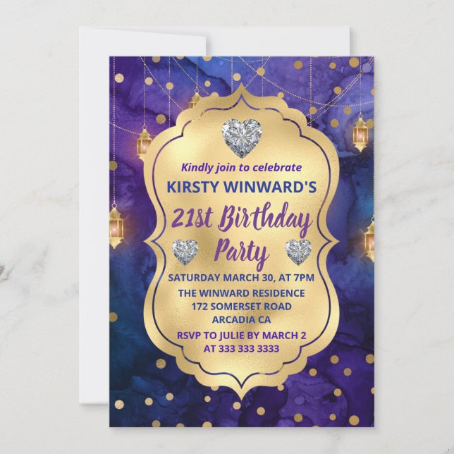 Mystic Fantasy Night Lanterns & Bokeh Birthday Invitation (Front)