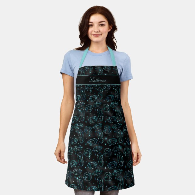 Mystic faux-glitter crystal black teal custom  apron (Worn)