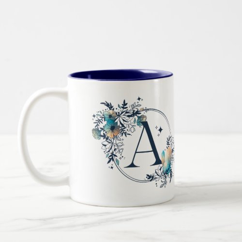 Mystic Floral Monogram Initial _ Letter A Two_Tone Coffee Mug
