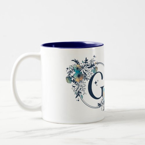 Mystic Floral Monogram Initial _ Letter G Two_Tone Coffee Mug