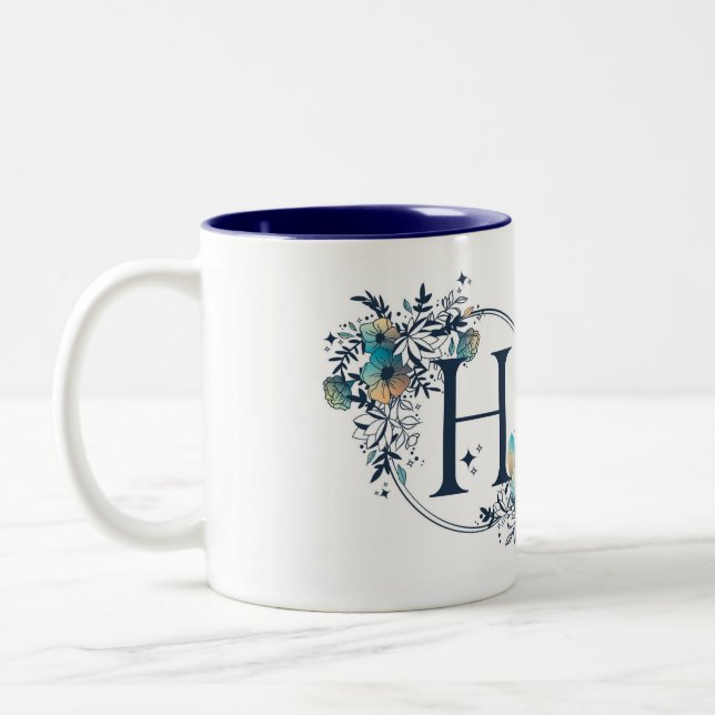 Mystic Floral Monogram Initial - Letter H Two-Tone Coffee Mug (Left)