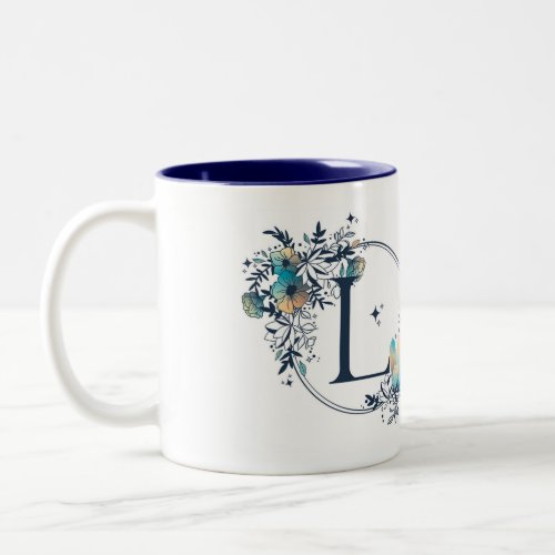 Mystic Floral Monogram Initial _ Letter L Two_Tone Coffee Mug