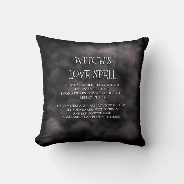 Mystic Fog Black Witch’s Love Spell Throw Pillow (Front)