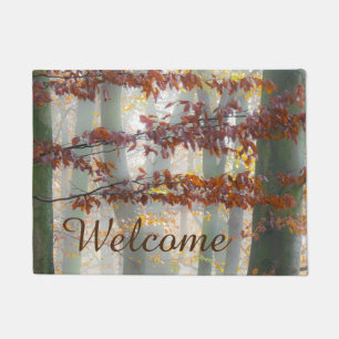 Mystic Foggy Forest in Autum, Personalized Welcome Doormat