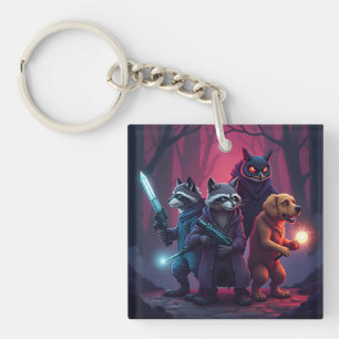 Mystic Forest Animal Warrior Art Keychain