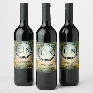 Mystic Forest Meadow Magic Monogram Initials Wine Label