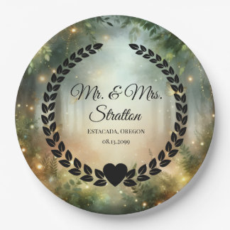 Mystic Forest Meadow Magic Mr. & Mrs. Newlywed Paper Plates