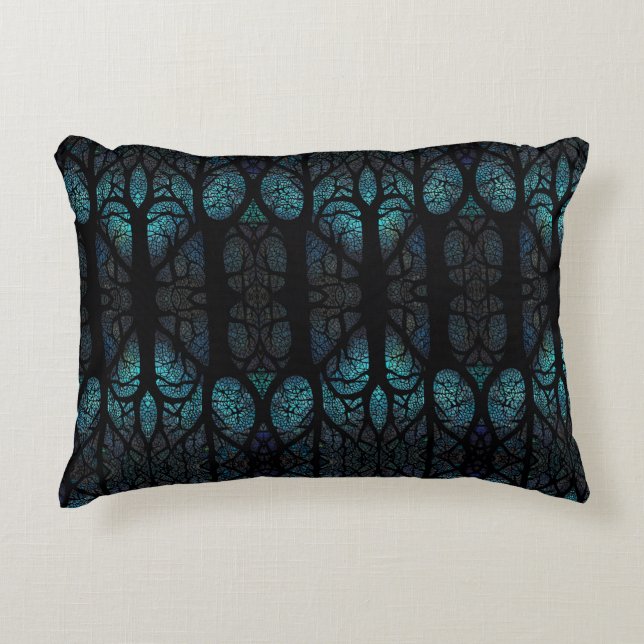 Mystic Forest Mosaic Blue & Black pattern  Accent Pillow (Front)