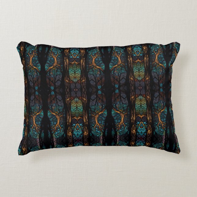 Mystic Forest Mosaic Blue & Black pattern Cushion  (Front)