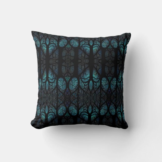 Mystic Forest Mosaic Blue & Black pattern  Throw Pillow (Front)