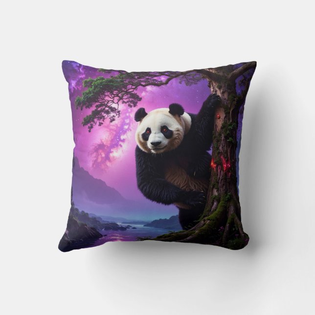 Mystic Forest Panda Throw Pillow (Back)