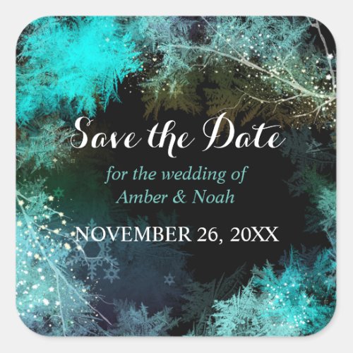 Mystic Forest Wedding Save the Date Square Sticker