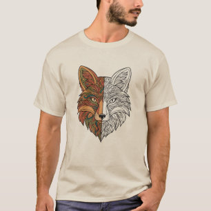 Mystic Fox Head Half Color Half Sketch Wildlife T-Shirt