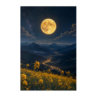 Mystic Full Moon Mountain Valley Acrylic Wall Art 