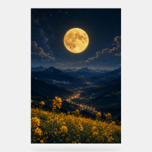 Mystic Full Moon Mountain Valley Acrylic Wall Art 