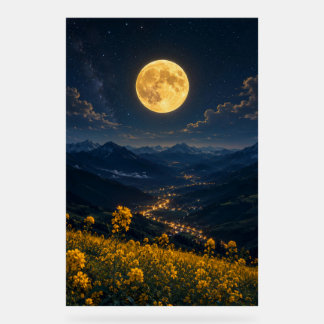 Mystic Full Moon Mountain Valley Acrylic Wall Art  Sign