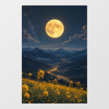 Mystic Full Moon Mountain Valley Window Cling