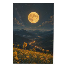 Mystic Full Moon Mountain Valley Wood Wall Art