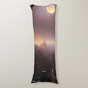 Mystic Full Moon over Fantasy Red Rock Valley Body Pillow