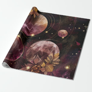 Mystic Galaxy Crystal Planet Purple Space Wrapping Paper