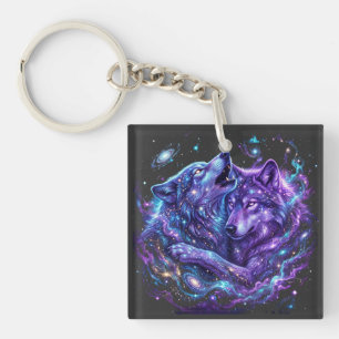 Mystic Galaxy Wolf Hoodie – Blue Cosmic Wolf Art P Keychain