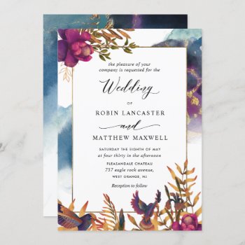 Mystic Garden Purple, Teal, Blue and Gold Wedding Invitation